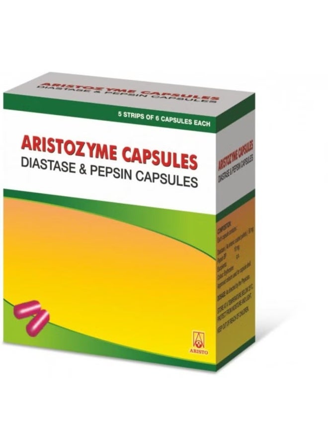 Aristozyme Digestive Enzyme Capsules 10’s – Diastase & Pepsin Digestion Support Formula – Bloating, Gas & Stomach Comfort Supplement